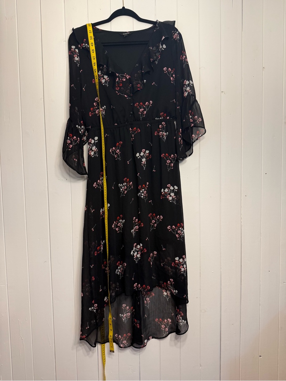 Express Black Midi Dress with Pink Floral Design - Picture 6 of 7